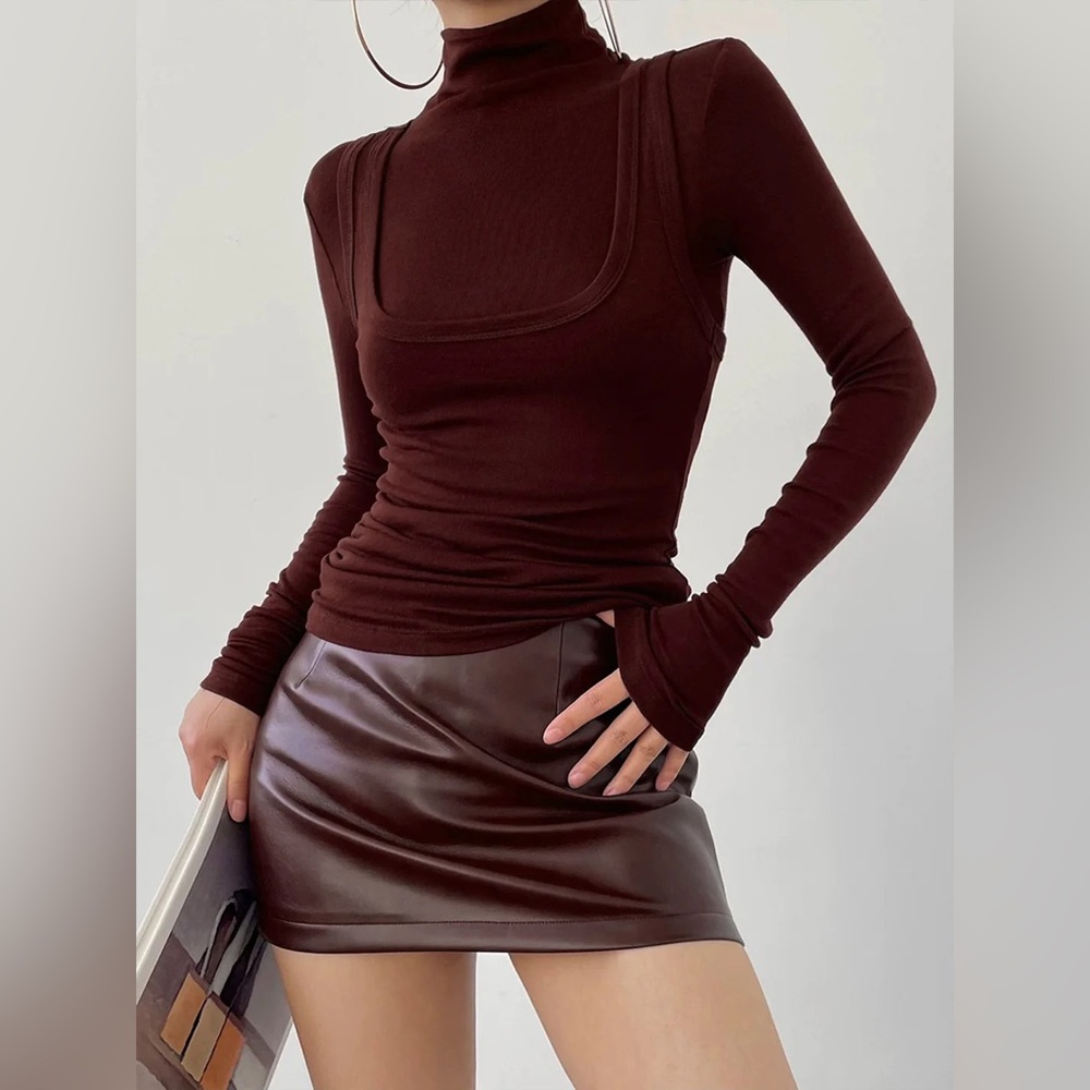 COMMENSE 2 in 1 Mock Neck Jersey Top - size Small